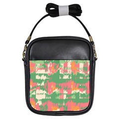 Pink Scratches On A Green Background                                                      Girls Sling Bag by LalyLauraFLM