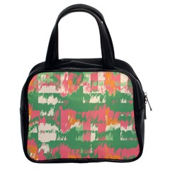 Pink Scratches On A Green Background                                                      Classic Handbag (two Sides) by LalyLauraFLM