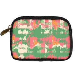 Pink Scratches On A Green Background                                                 Digital Camera Leather Case by LalyLauraFLM