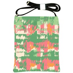 Pink Scratches On A Green Background                                                      Shoulder Sling Bag by LalyLauraFLM