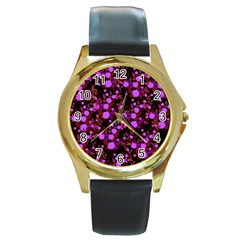 Purple Red  Roses Round Gold Metal Watch by snowwhitegirl