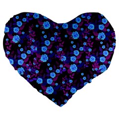 Purple Blue  Roses Large 19  Premium Flano Heart Shape Cushions by snowwhitegirl