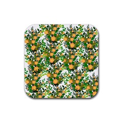 Peach Roses White Rubber Coaster (square)  by snowwhitegirl