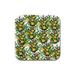 Peach Roses White Rubber Square Coaster (4 Pack)  by snowwhitegirl