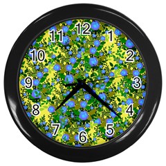 Blue Luminescent Roses Yellow Wall Clock (black)