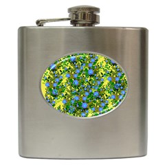 Blue Luminescent Roses Yellow Hip Flask (6 Oz)