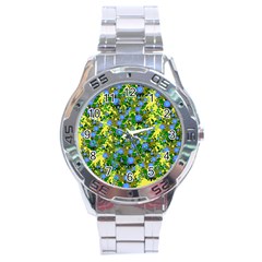 Blue Luminescent Roses Yellow Stainless Steel Analogue Watch by snowwhitegirl