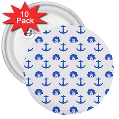 Vintage Face Anchor Blue 3  Buttons (10 Pack)  by snowwhitegirl