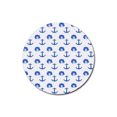 Vintage Face Anchor Blue Rubber Coaster (round)  by snowwhitegirl