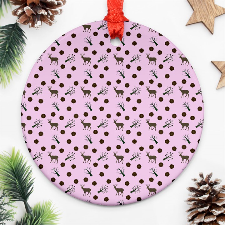 Pink Deer Pattern Ornament (Round)