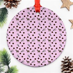 Pink Deer Pattern Round Ornament (two Sides) by snowwhitegirl