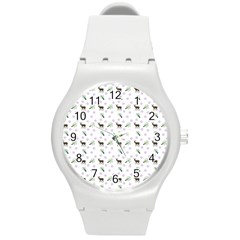 White Deer Pattern Round Plastic Sport Watch (m) by snowwhitegirl