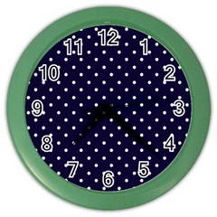 Little  Dots Navy Blue Color Wall Clock by snowwhitegirl