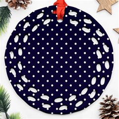 Little  Dots Navy Blue Ornament (Round Filigree)