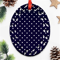 Little  Dots Navy Blue Oval Filigree Ornament (two Sides) by snowwhitegirl