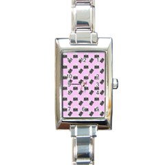 Retro Typewriter Pink Pattern Rectangle Italian Charm Watch by snowwhitegirl