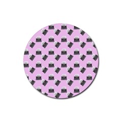 Retro Typewriter Pink Pattern Rubber Coaster (round)  by snowwhitegirl