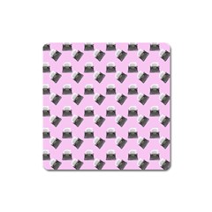 Retro Typewriter Pink Pattern Square Magnet by snowwhitegirl