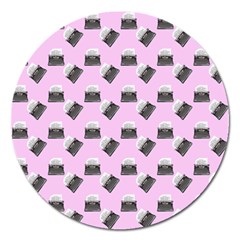 Retro Typewriter Pink Pattern Magnet 5  (round) by snowwhitegirl