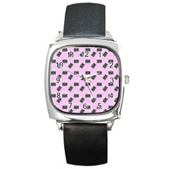 Retro Typewriter Pink Pattern Square Metal Watch by snowwhitegirl