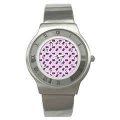 Retro Typewriter Pink Pattern Stainless Steel Watch by snowwhitegirl