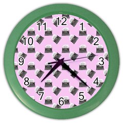 Retro Typewriter Pink Pattern Color Wall Clock by snowwhitegirl