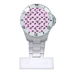 Retro Typewriter Pink Pattern Plastic Nurses Watch by snowwhitegirl