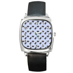 Retro Typewriter Blue Pattern Square Metal Watch by snowwhitegirl