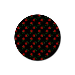 Red Roses Black Rubber Round Coaster (4 Pack)  by snowwhitegirl