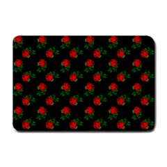 Red Roses Black Small Doormat  by snowwhitegirl