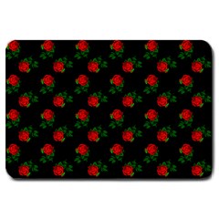 Red Roses Black Large Doormat  by snowwhitegirl