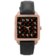 Red Roses Black Rose Gold Leather Watch  by snowwhitegirl