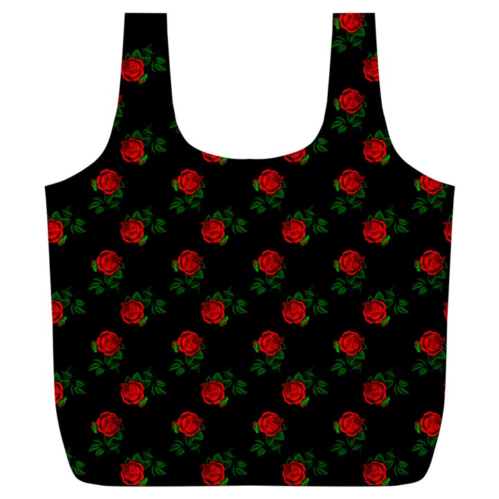 Red Roses Black Full Print Recycle Bag (XL)