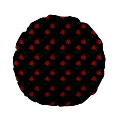 Red Roses Black Standard 15  Premium Flano Round Cushions by snowwhitegirl