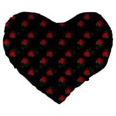 Red Roses Black Large 19  Premium Flano Heart Shape Cushions by snowwhitegirl