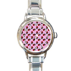 Red Roses Pink Round Italian Charm Watch by snowwhitegirl