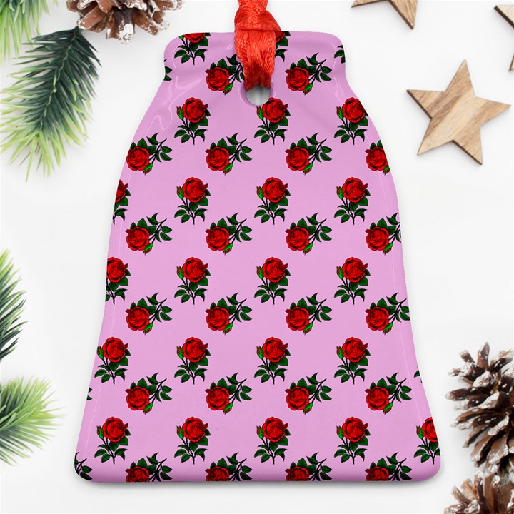 Red Roses Pink Bell Ornament (Two Sides)