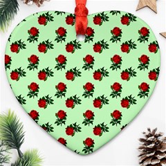 Red Roses Green Ornament (heart) by snowwhitegirl