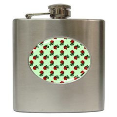 Red Roses Green Hip Flask (6 Oz) by snowwhitegirl