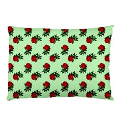 Red Roses Green Pillow Case by snowwhitegirl