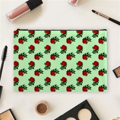 Red Roses Green Cosmetic Bag (large) by snowwhitegirl