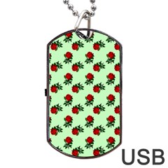 Red Roses Green Dog Tag Usb Flash (two Sides) by snowwhitegirl