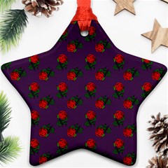 Red Roses Purple Ornament (star) by snowwhitegirl