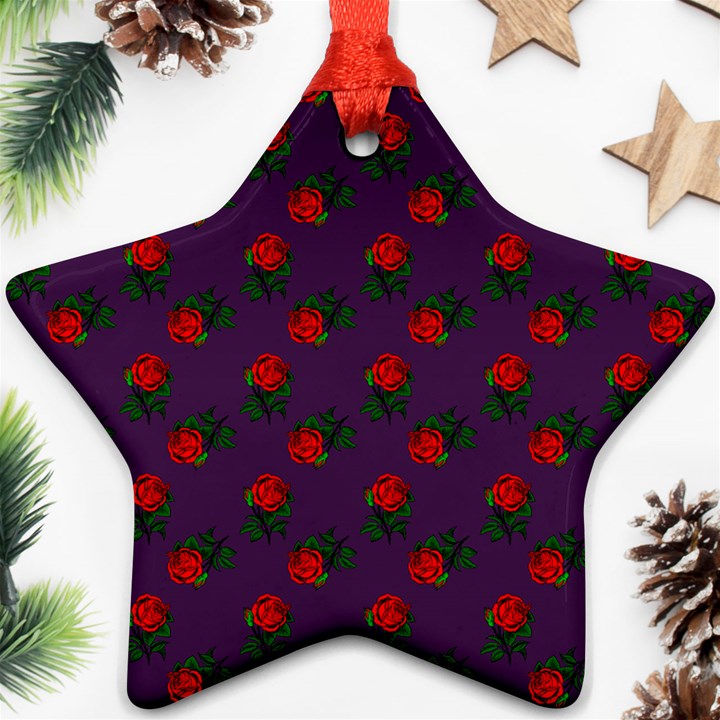 Red Roses Purple Ornament (Star)