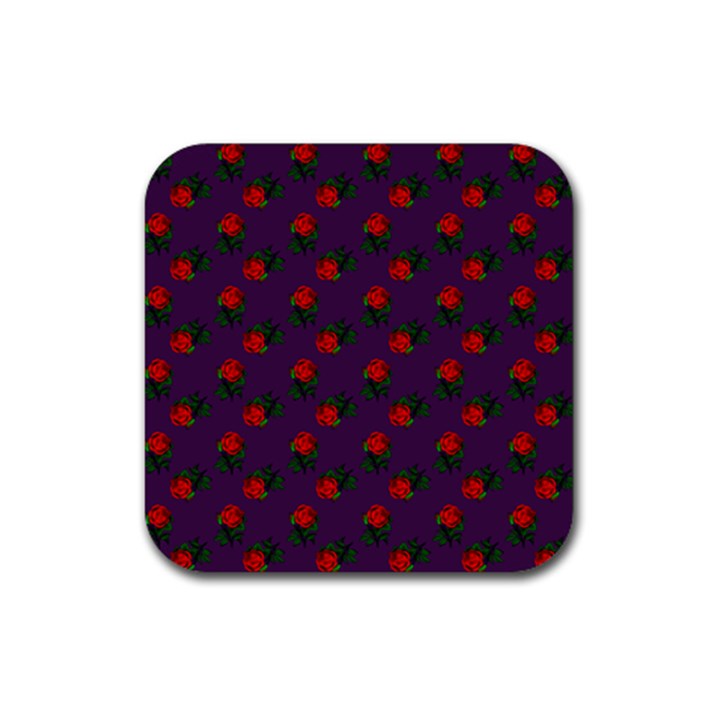 Red Roses Purple Rubber Coaster (Square) 