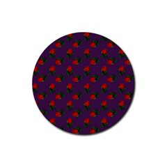 Red Roses Purple Rubber Coaster (round)  by snowwhitegirl