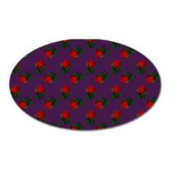 Red Roses Purple Oval Magnet by snowwhitegirl