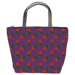 Red Roses Purple Bucket Bag by snowwhitegirl