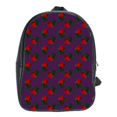 Red Roses Purple School Bag (large) by snowwhitegirl