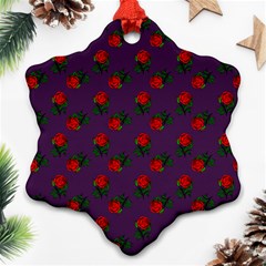 Red Roses Purple Snowflake Ornament (two Sides) by snowwhitegirl